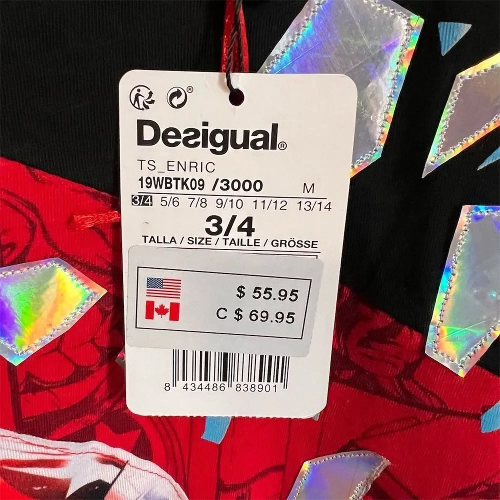 Desigual Kids Marvel Avengers Captain‎ America Long Sleeve T-Shirt Size 3/4 NWT